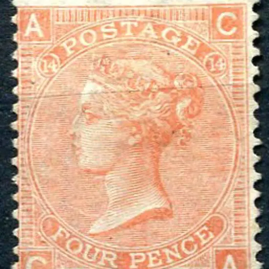 1865/67 4d vermilion QV, plate 14. Fresh MNG with ...