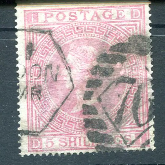 1867/83 5/- rose, plate 2. Used with bold duplex ...