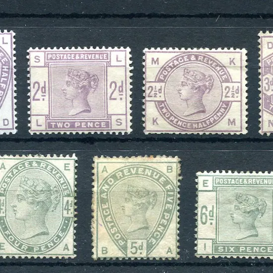 1883/84 1½d to 3d QV in true lilac shade along ...