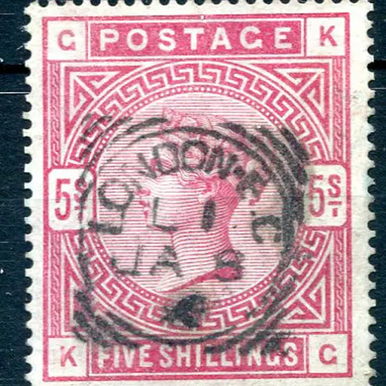 1883/84 5/- rose QV. Used with neat central ...
