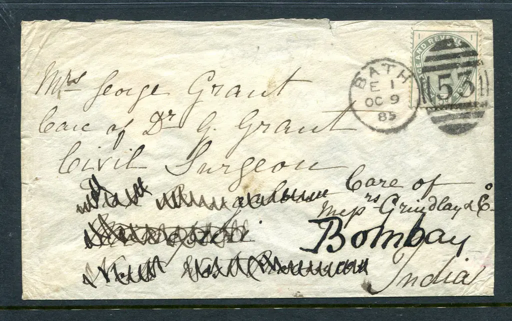 1885 (9th Oct) Re-addressed cover to Bombay with ... Image 1++