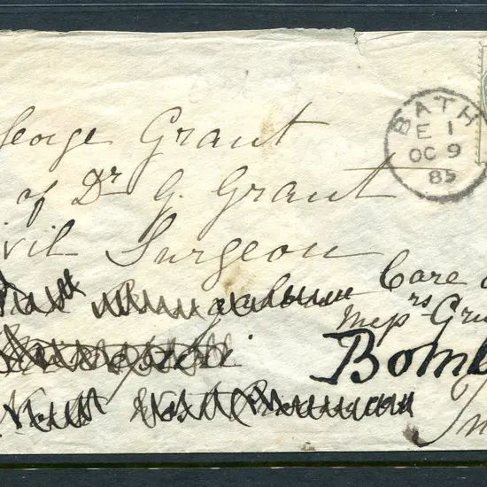 1885 (9th Oct) Re-addressed cover to Bombay with ...