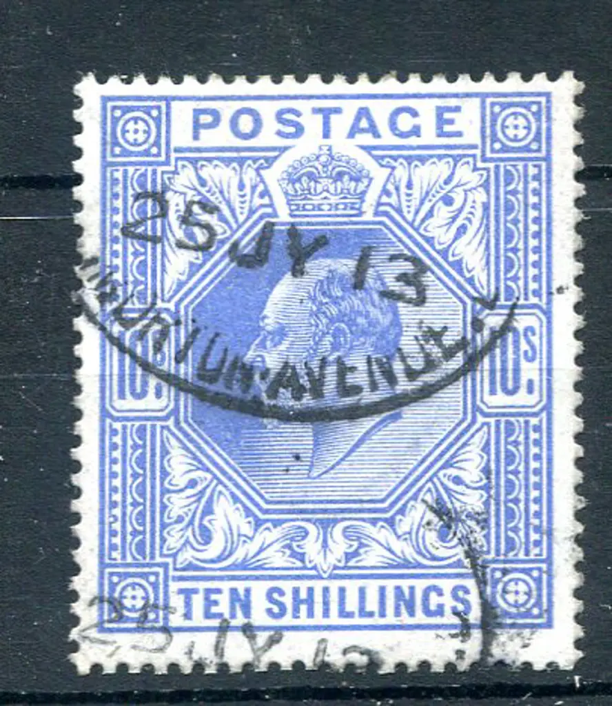 1911/13 10/- blue KEVII. F/U with 26 JY 1913 ... Image 1++
