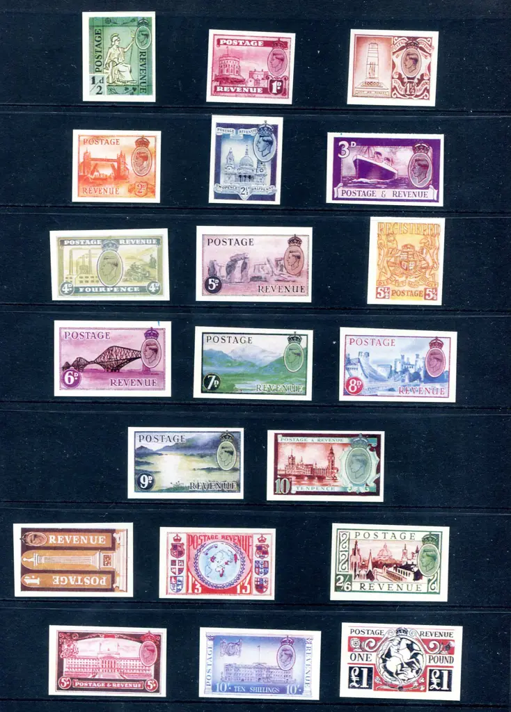 1950 ½d to £1 KGVI Geniality imperforate stamp ... Image 1++