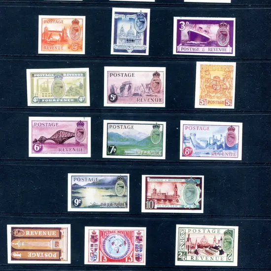 1950 ½d to £1 KGVI Geniality imperforate stamp ...