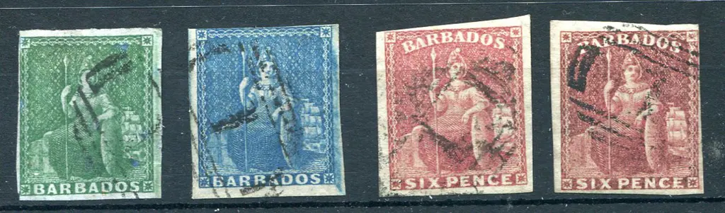 Barbados 1853/55 (½d) green, 1855/58 (1d) blue & ... Image 1++