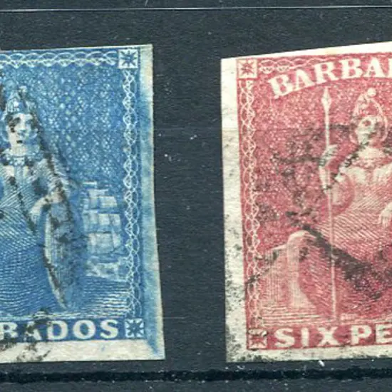 Barbados 1853/55 (½d) green, 1855/58 (1d) blue & ...