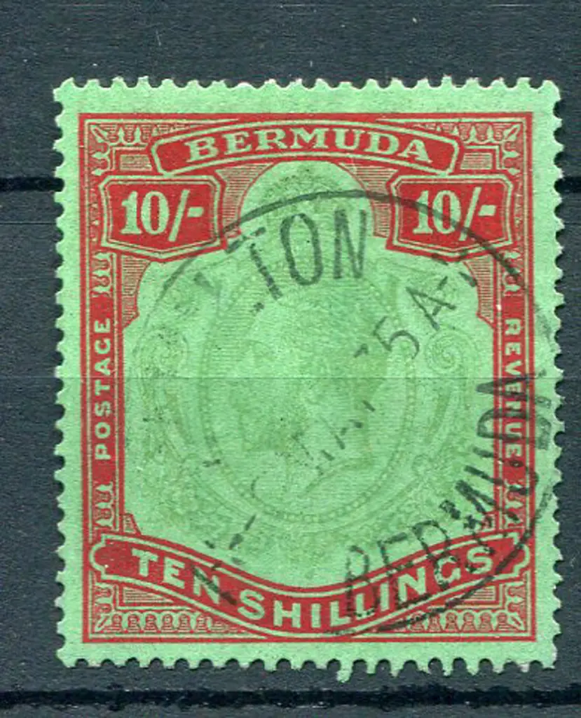 1924 10/- green & red/pale emerald KGV. Fine used. ... Image 1++