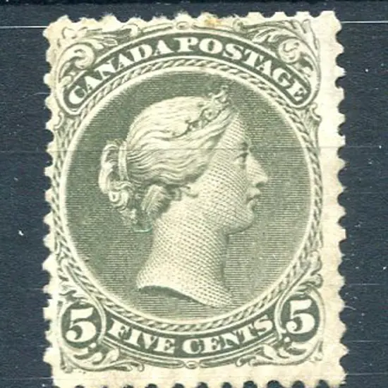 1868/69 5¢ olive-green. MNG, centred to top left. ...