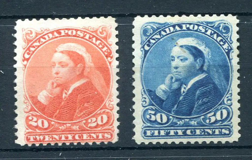 1893 20¢ & 50¢ QV, the former MNG, the latter MH & ... Image 1++