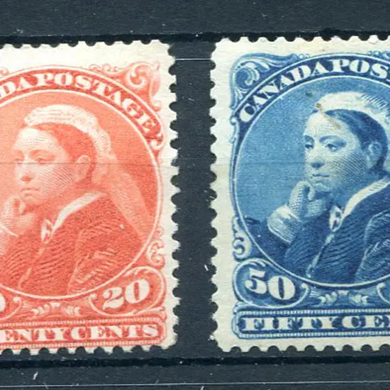 1893 20¢ & 50¢ QV, the former MNG, the latter MH & ...