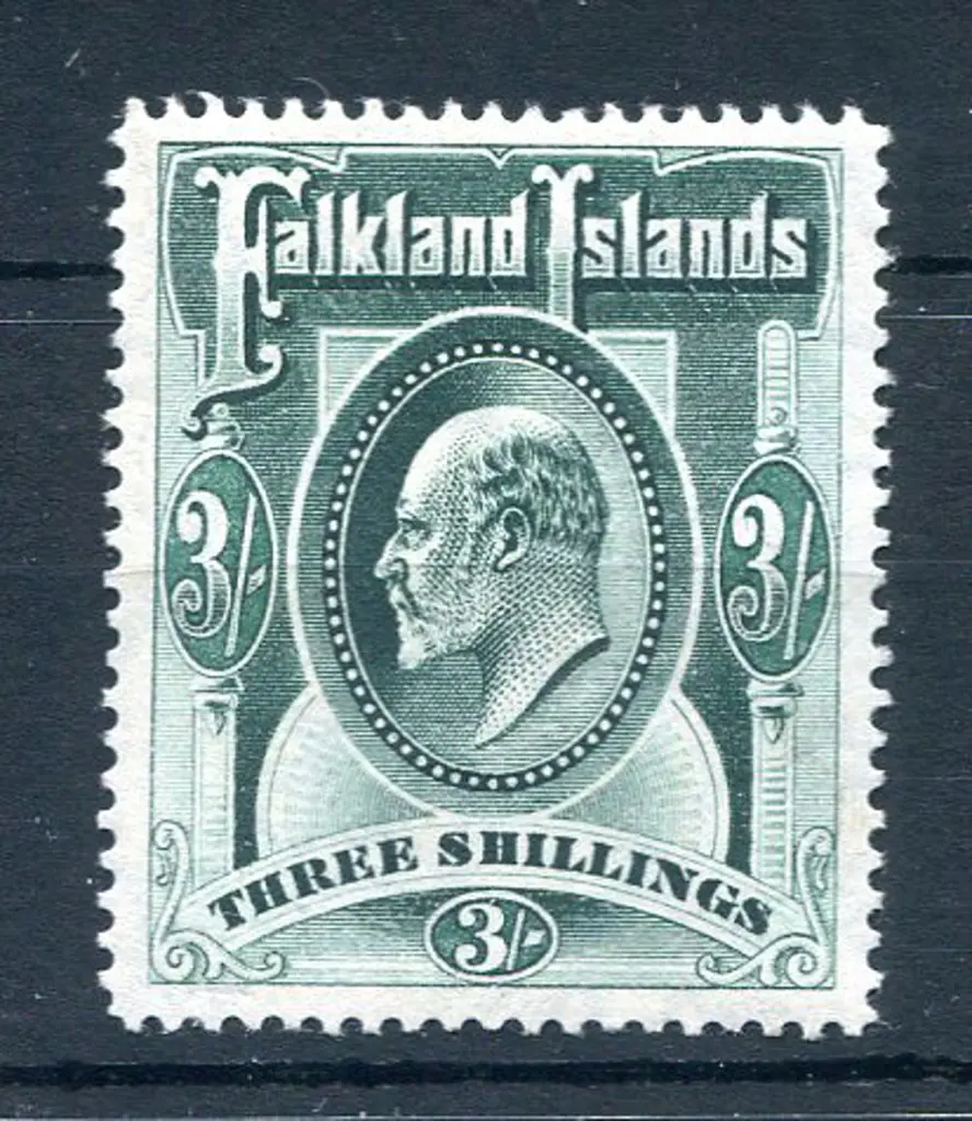 Falkland Islands 1904/12 3/- deep green KEVII. ... Image 1++