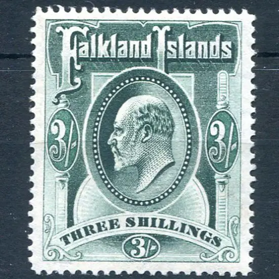 Falkland Islands 1904/12 3/- deep green KEVII. ...