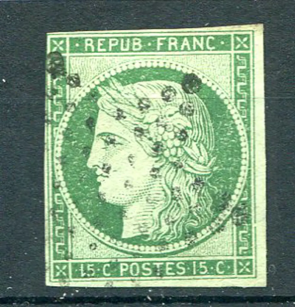 France 1849/52 15¢ green on bluish paper with 4 ... Image 1++