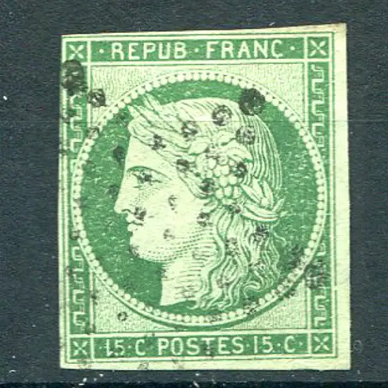 France 1849/52 15¢ green on bluish paper with 4 ...