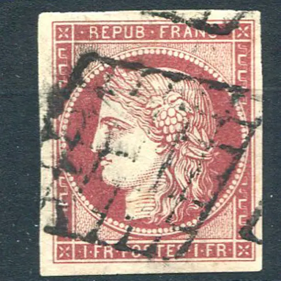 1849/52 1f carmine with jumbo margins. F/U with ...