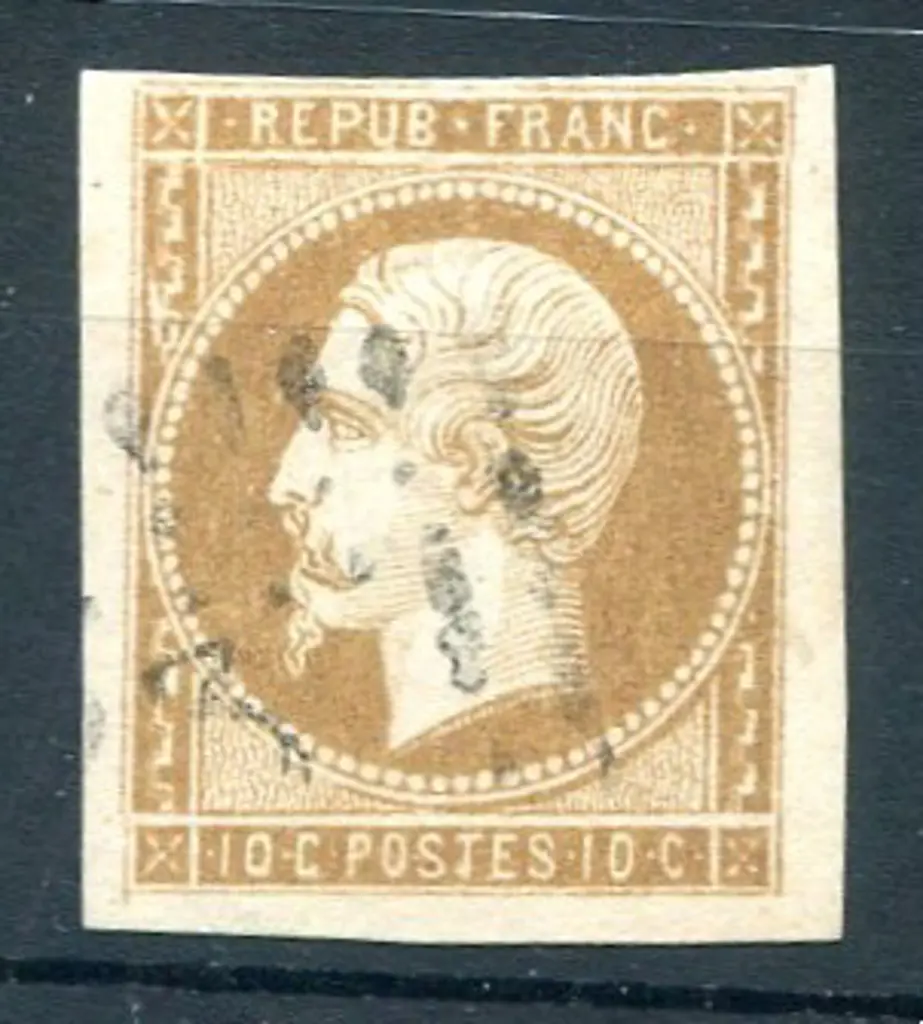 1852/53 10¢ yellow-bistre Napoleon with 3 broad ... Image 1++