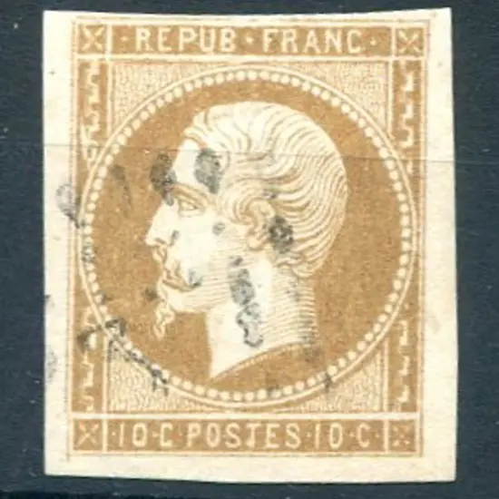 1852/53 10¢ yellow-bistre Napoleon with 3 broad ...