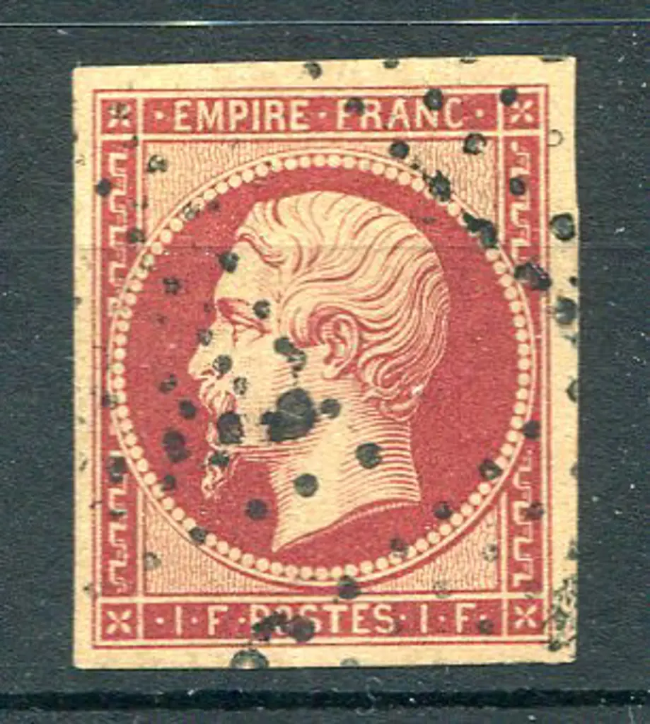 1853/61 1f deep carmine Napoleon with 4 broad ... Image 1++