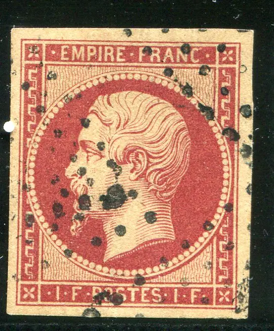 1853/61 1f deep carmine Napoleon with 4 broad ... Image 1++