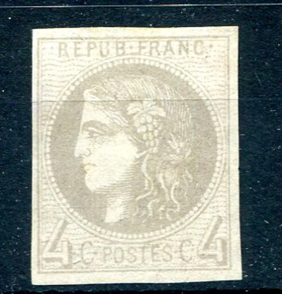 1870/71 4¢ grey Bordeaux  imperf with 4 clear ... Image 1++