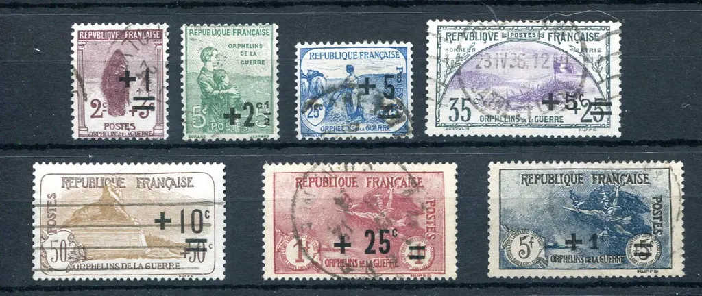 1922 War Orphans Fund used set excl 15¢ but noting ... Image 1++