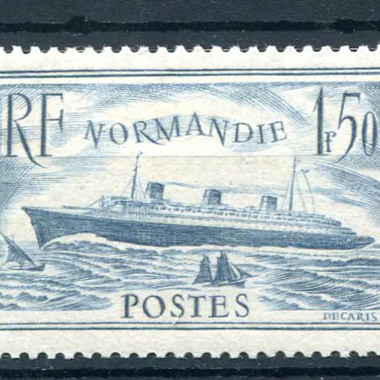 1935 1f50 Normandie in turquoise shade. Fine MLH. ...