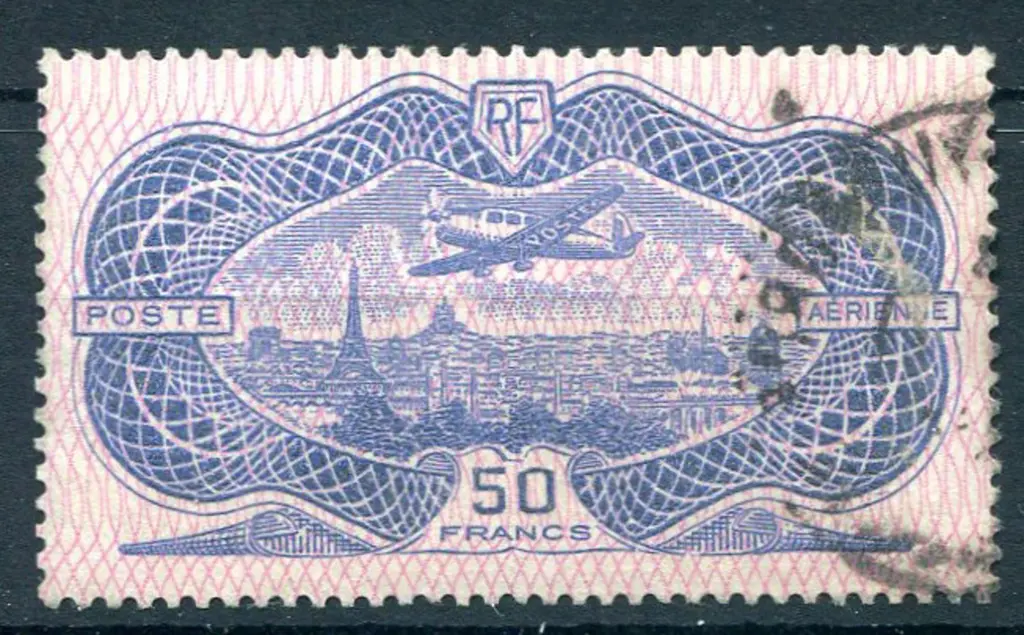 1936 50f ultramarine "banknote" Airmail.  F/U. SG ... Image 1++