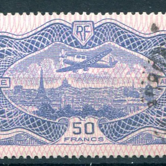 1936 50f ultramarine "banknote" Airmail.  F/U. SG ...