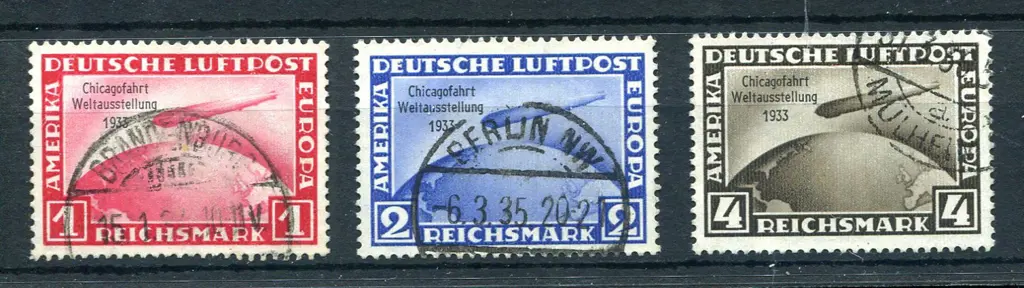 1933 Chicago World Exhibition Zeppelin set of 3. ... Image 1++