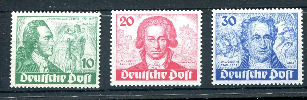 Germany - Berlin 1949 Goethe set of 3. Fresh MUH. ... Image 1++
