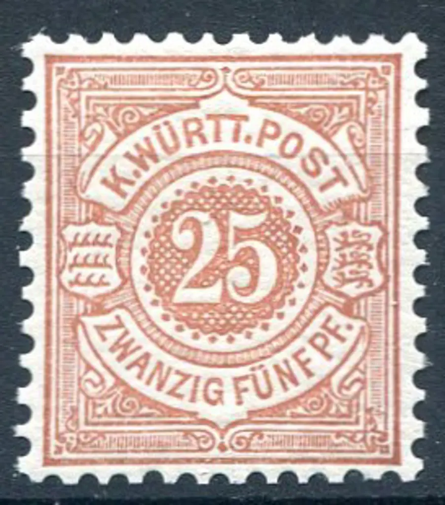 Germany - Wurttemberg 1875/79 25pf chestnut. Fresh ... Image 1++