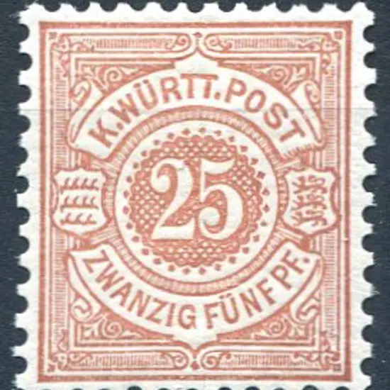 Germany - Wurttemberg 1875/79 25pf chestnut. Fresh ...