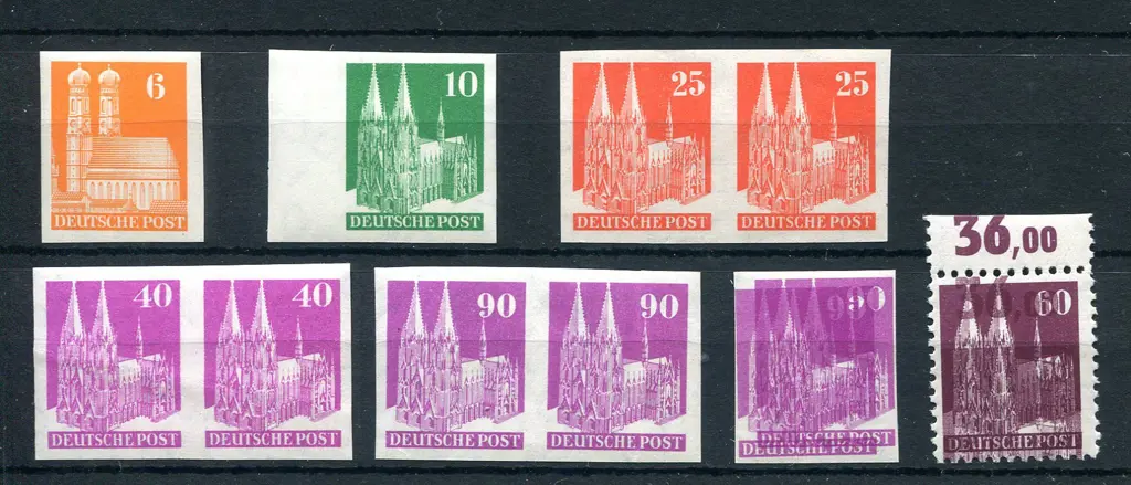1948 Buildings defins imperf singles with 6pf ... Image 1++