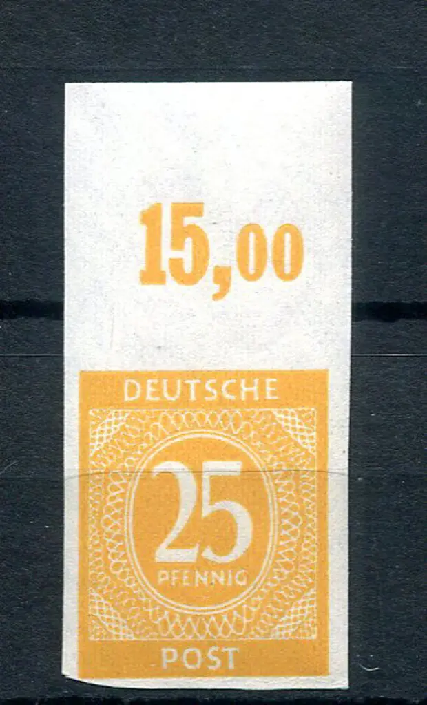 1946 25pf yellow upper marginal imperf single with ... Image 1++