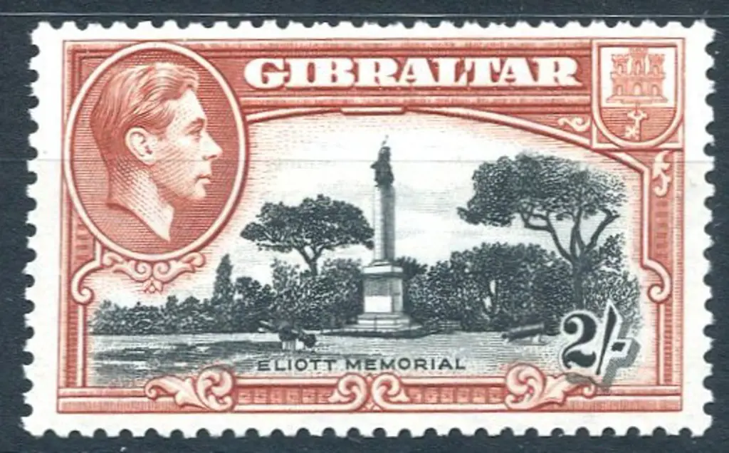 Gibraltar 1938/51 2/- Eliott Memorial with "Bird ... Image 1++