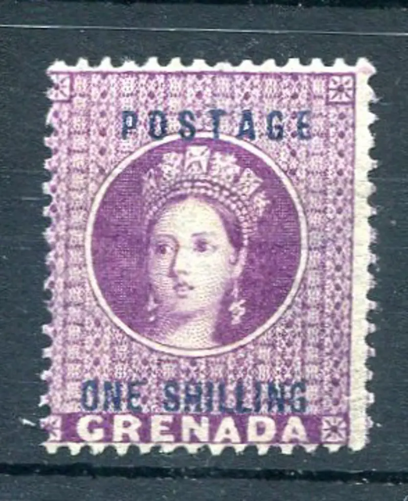 Grenada 1875 "POSTAGE ONE SHILLING surcharged deep ... Image 1++