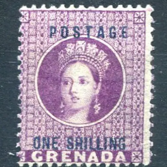 Grenada 1875 "POSTAGE ONE SHILLING surcharged deep ...