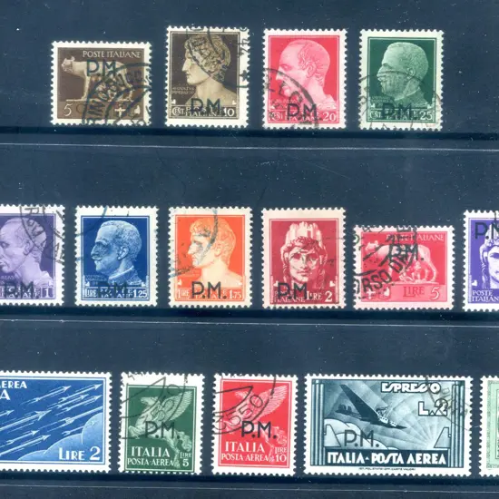 1943 Military Post "P.M." ovpts fine used incl ...