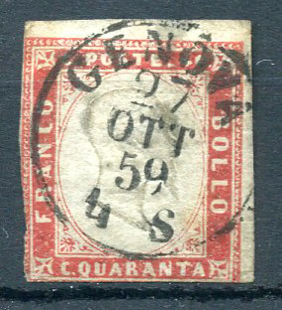 Italy-Sardinia 1859 40¢ brick-red with 2 clear ... Image 1++