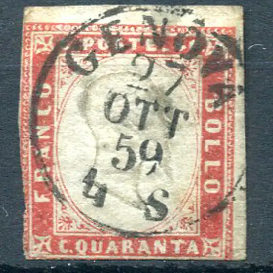 Italy-Sardinia 1859 40¢ brick-red with 2 clear ...