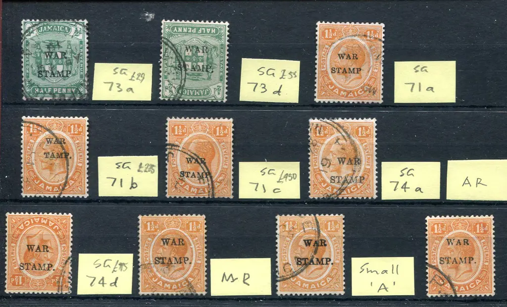 Jamaica 1916 "WAR STAMP" ovpts on ½d (2) & 1½d (8) ... Image 1++
