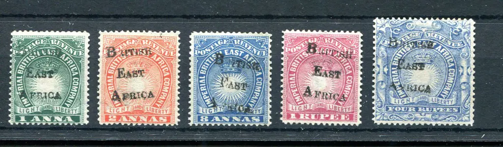 1895 1, 2 & 8 annas plus 1 & 4 rupees handstamped ... Image 1++