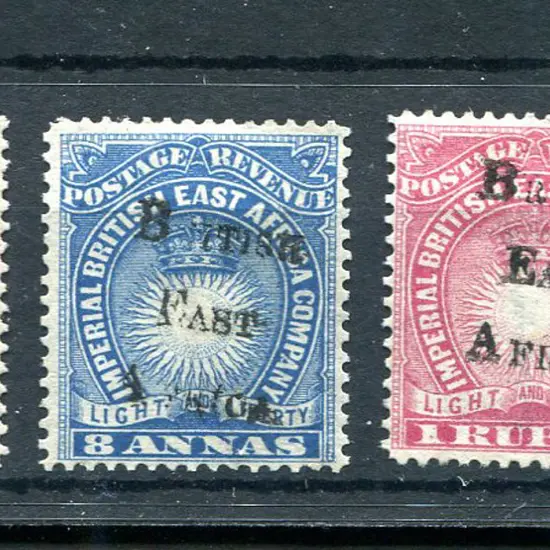 1895 1, 2 & 8 annas plus 1 & 4 rupees handstamped ...