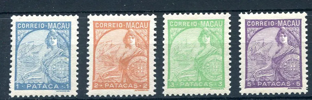 Macau 1934 1, 2, 3 & 5 pataeu vals. All fine MVLH ... Image 1++