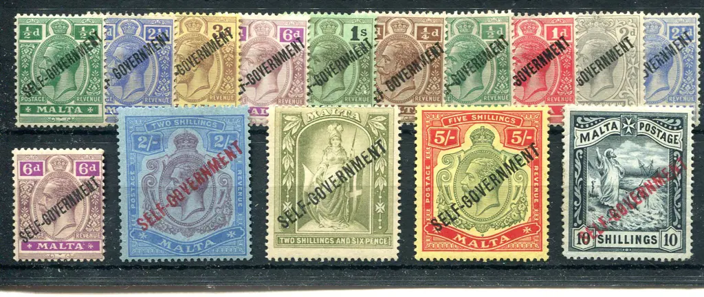 Malta 1922 KGV "SELF GOVERNMENT" ovpts. Hinge thin ... Image 1++