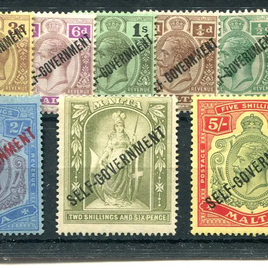 Malta 1922 KGV "SELF GOVERNMENT" ovpts. Hinge thin ...