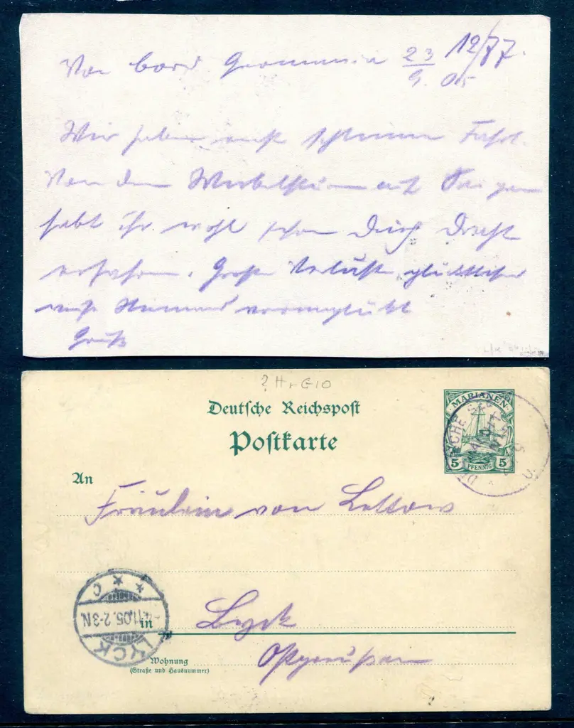 Mariana Islands 1905 use of the 5pf Postal Card to ... Image 1++