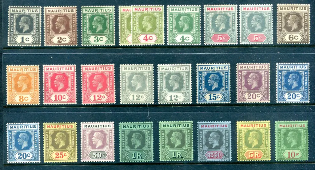 1921/34 KGV defins to 10r, script wmk set excl 25¢ ... Image 1++