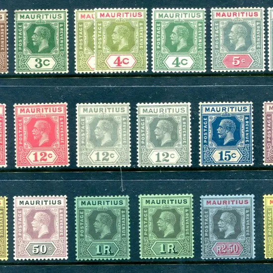 1921/34 KGV defins to 10r, script wmk set excl 25¢ ...